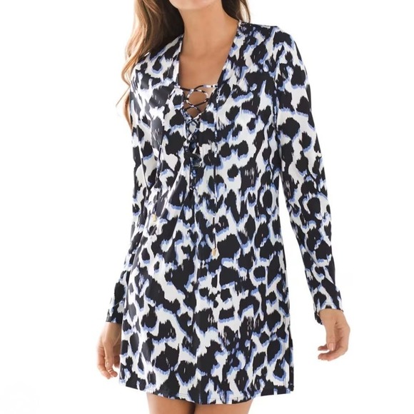 La Blanca In The Shadown Animal Print Swim Cover‎ Up L Black Blue White - Picture 1 of 9